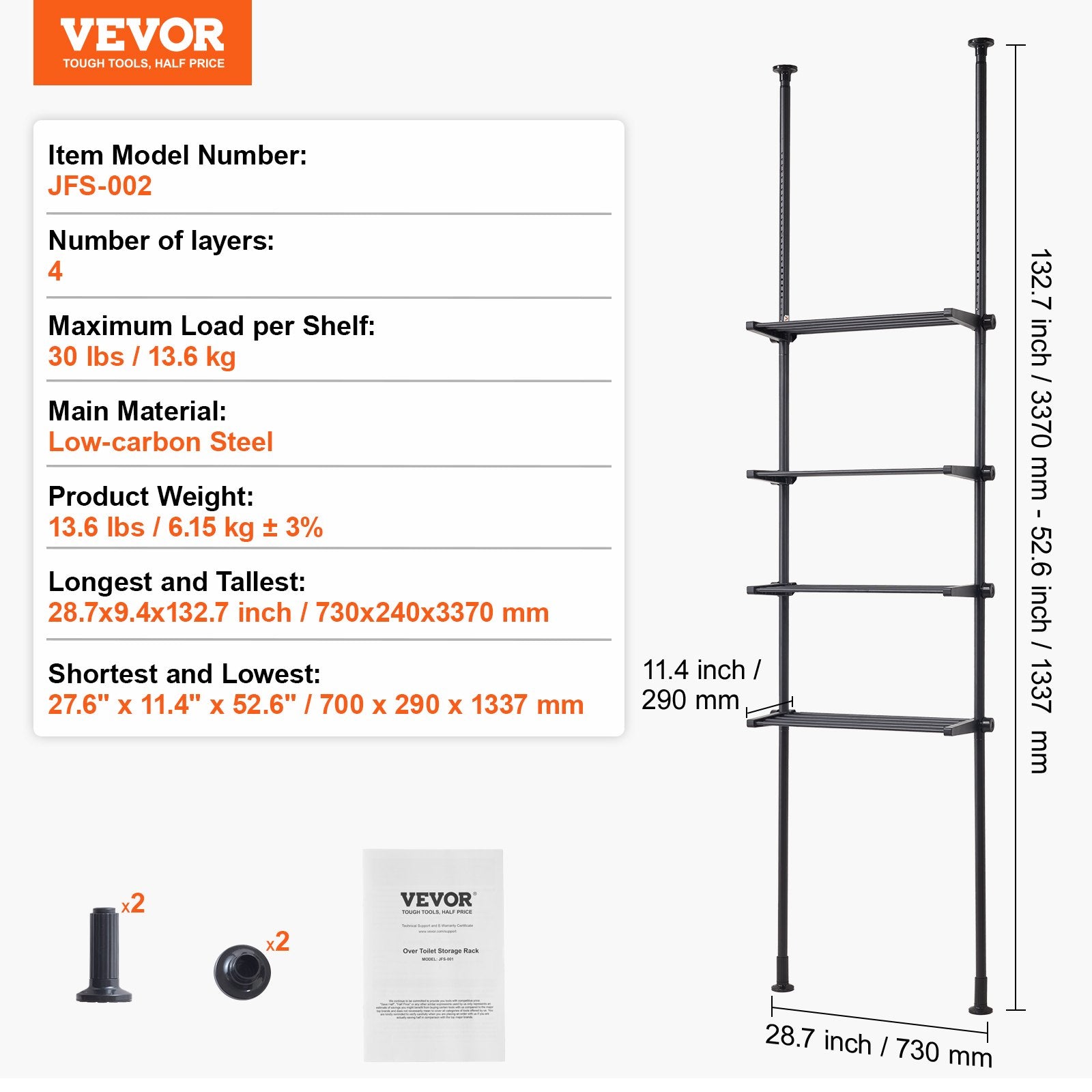 Over the Toilet Storage 4-Tier Bathroom Shelf Rack Space Saver Organizer V952-ZLGSGMTCWJ4CO9UA1V0