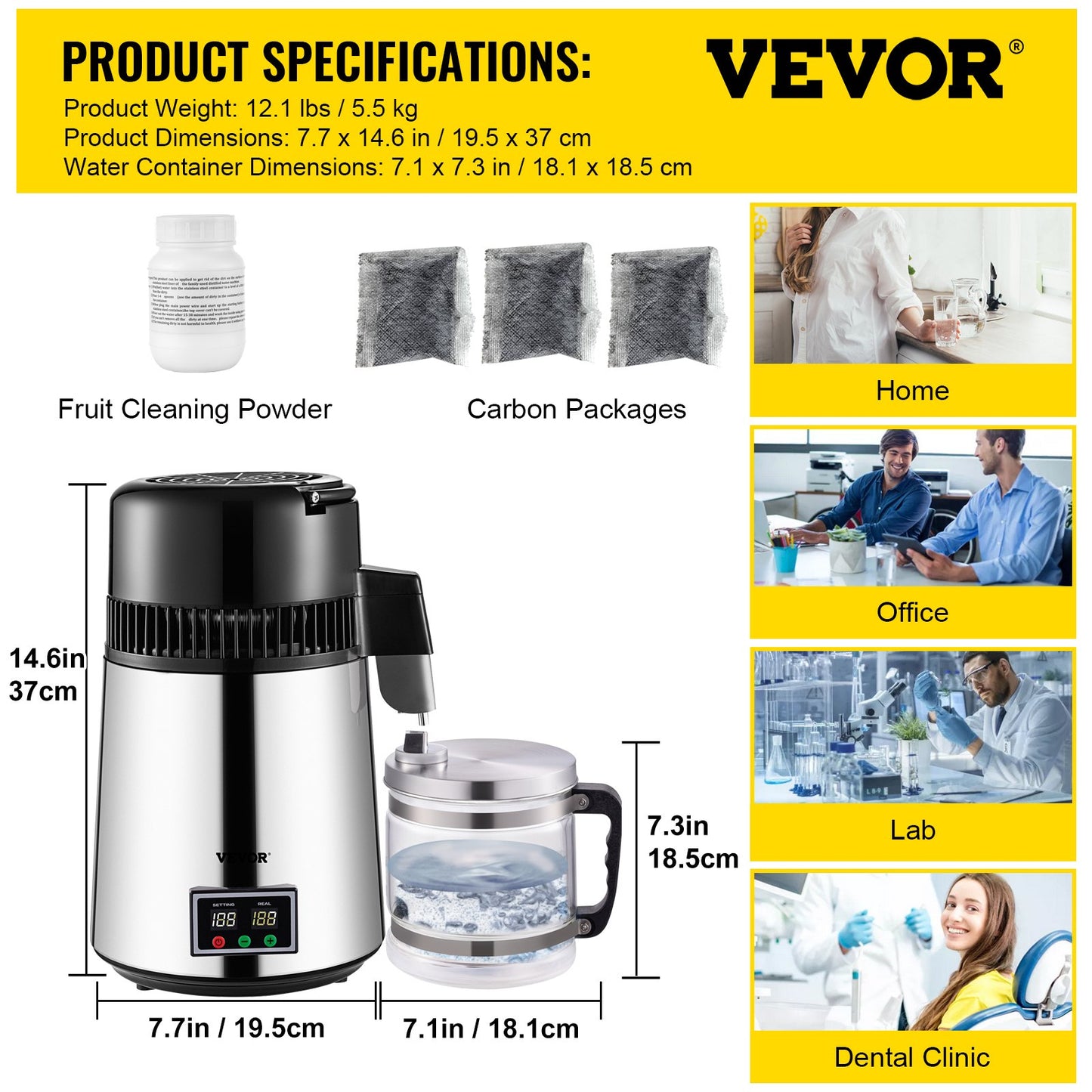 1.1 Gal Water Distiller, 0.3 Gal/H, 750W Distilled Water Maker Machine 0-99H Timing Set Temp Display, 304 V952-ZLJWXKYSACIHVQ18CV3