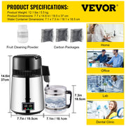 1.1 Gal Water Distiller, 0.3 Gal/H, 750W Distilled Water Maker Machine 0-99H Timing Set Temp Display, 304 V952-ZLJWXKYSACIHVQ18CV3