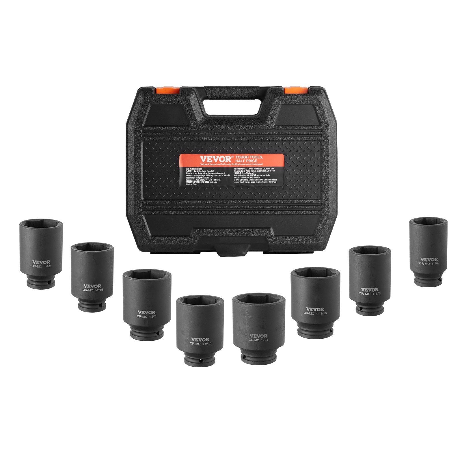 Axle Nut Impact Socket Set, 1/2" Drive Deep 6-Point 8-Piece SAE Spindle Nut Socket Set, CR-MO Heat Treated V952-ZLMTTCZLM126S59KUV0