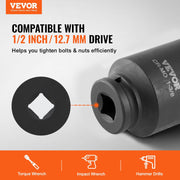 Axle Nut Impact Socket Set, 1/2" Drive Deep 6-Point 8-Piece SAE Spindle Nut Socket Set, CR-MO Heat Treated V952-ZLMTTCZLM126S59KUV0