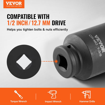 Axle Nut Impact Socket Set, 1/2" Drive Deep 6-Point 8-Piece SAE Spindle Nut Socket Set, CR-MO Heat Treated V952-ZLMTTCZLM126S59KUV0