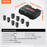 Axle Nut Impact Socket Set, 1/2" Drive Deep 6-Point 8-Piece SAE Spindle Nut Socket Set, CR-MO Heat Treated V952-ZLMTTCZLM126S59KUV0