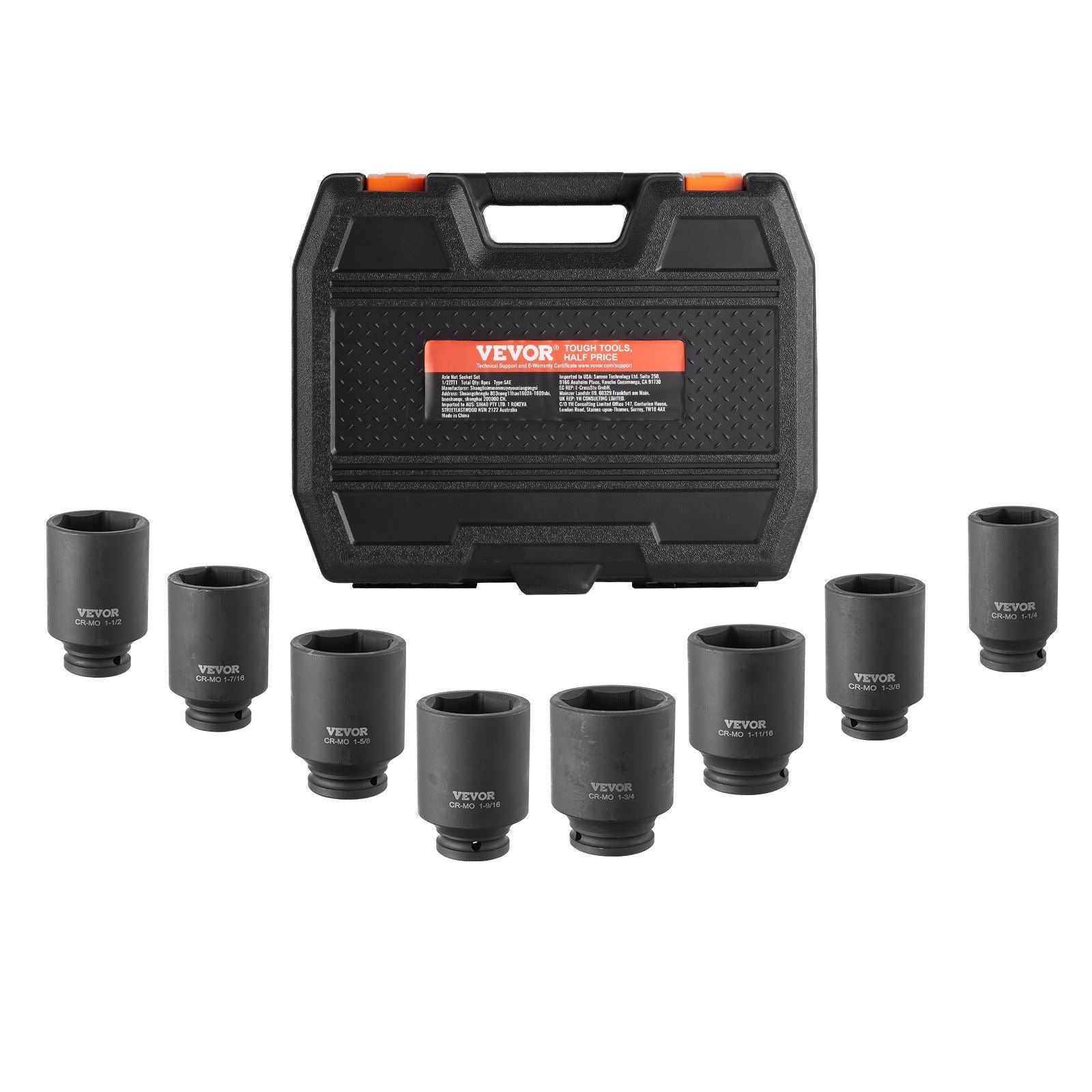 Axle Nut Impact Socket Set, 1/2" Drive Deep 6-Point 8-Piece SAE Spindle Nut Socket Set, CR-MO Heat Treated V952-ZLMTTCZLM126S59KUV0