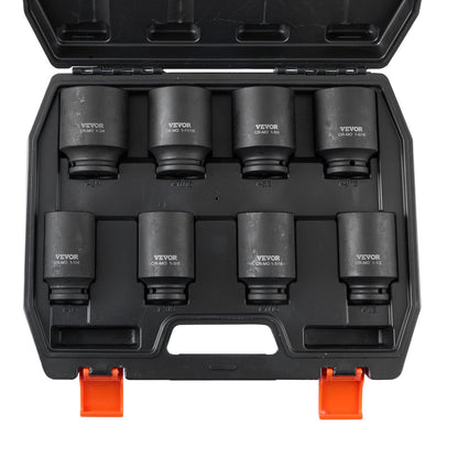 Axle Nut Impact Socket Set, 1/2" Drive Deep 6-Point 8-Piece SAE Spindle Nut Socket Set, CR-MO Heat Treated V952-ZLMTTCZLM126S59KUV0