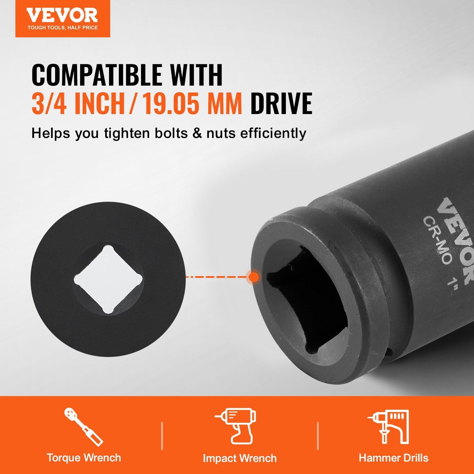 Axle Nut Impact Socket Set, 3/4" Drive Deep 6-Point 8-Piece SAE Spindle Nut Socket Set, CR-MO Heat Treated V952-ZLMTTCZLM34693CRKV0