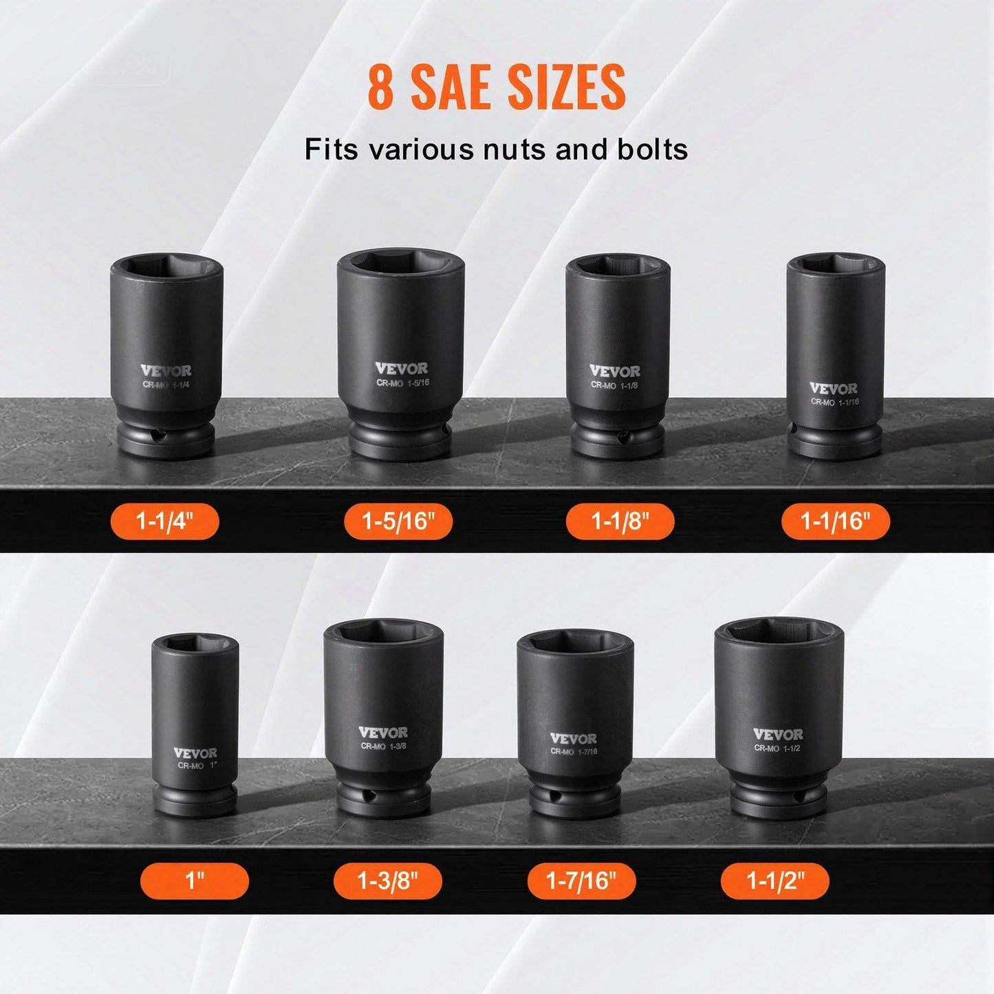 Axle Nut Impact Socket Set, 3/4" Drive Deep 6-Point 8-Piece SAE Spindle Nut Socket Set, CR-MO Heat Treated V952-ZLMTTCZLM34693CRKV0