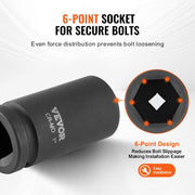 Axle Nut Impact Socket Set, 3/4" Drive Deep 6-Point 8-Piece SAE Spindle Nut Socket Set, CR-MO Heat Treated V952-ZLMTTCZLM34693CRKV0