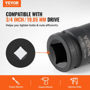 Axle Nut Impact Socket Set, 3/4" Drive 6-Point 8-Piece Metric Spindle Nut Socket Set, CR-MO Heat Treated V952-ZLMTTCZLM346RSOKVV0