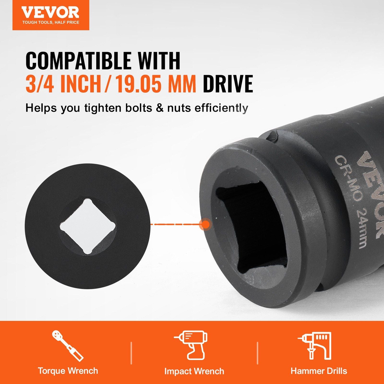 Axle Nut Impact Socket Set, 3/4" Drive 6-Point 8-Piece Metric Spindle Nut Socket Set, CR-MO Heat Treated V952-ZLMTTCZLM346RSOKVV0