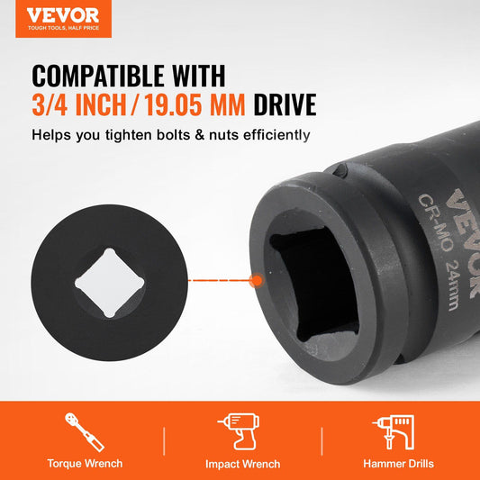 Axle Nut Impact Socket Set, 3/4" Drive 6-Point 8-Piece Metric Spindle Nut Socket Set, CR-MO Heat Treated V952-ZLMTTCZLM346RSOKVV0