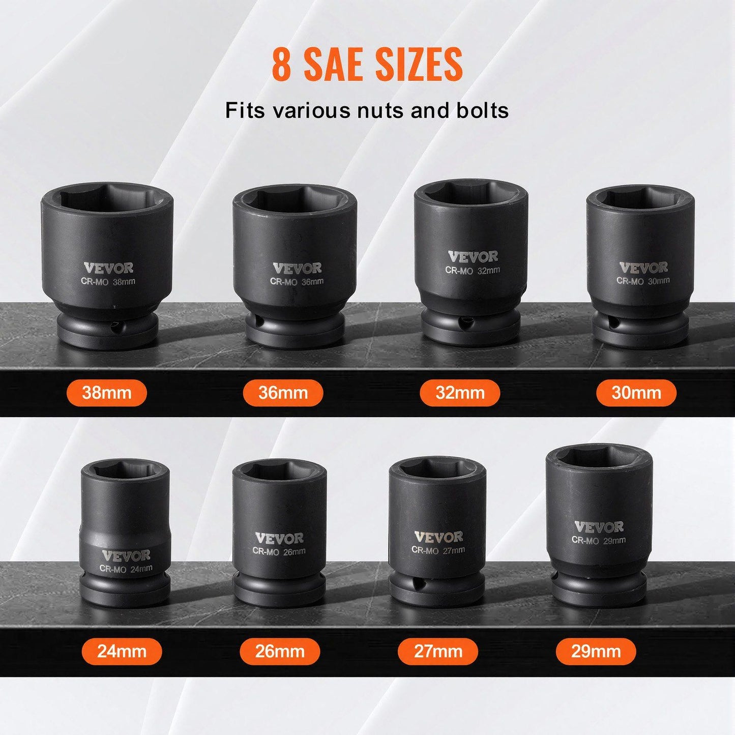 Axle Nut Impact Socket Set, 3/4" Drive 6-Point 8-Piece Metric Spindle Nut Socket Set, CR-MO Heat Treated V952-ZLMTTCZLM346RSOKVV0