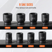 Axle Nut Impact Socket Set, 3/4" Drive 6-Point 8-Piece Metric Spindle Nut Socket Set, CR-MO Heat Treated V952-ZLMTTCZLM346RSOKVV0