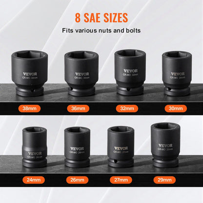 Axle Nut Impact Socket Set, 3/4" Drive 6-Point 8-Piece Metric Spindle Nut Socket Set, CR-MO Heat Treated V952-ZLMTTCZLM346RSOKVV0