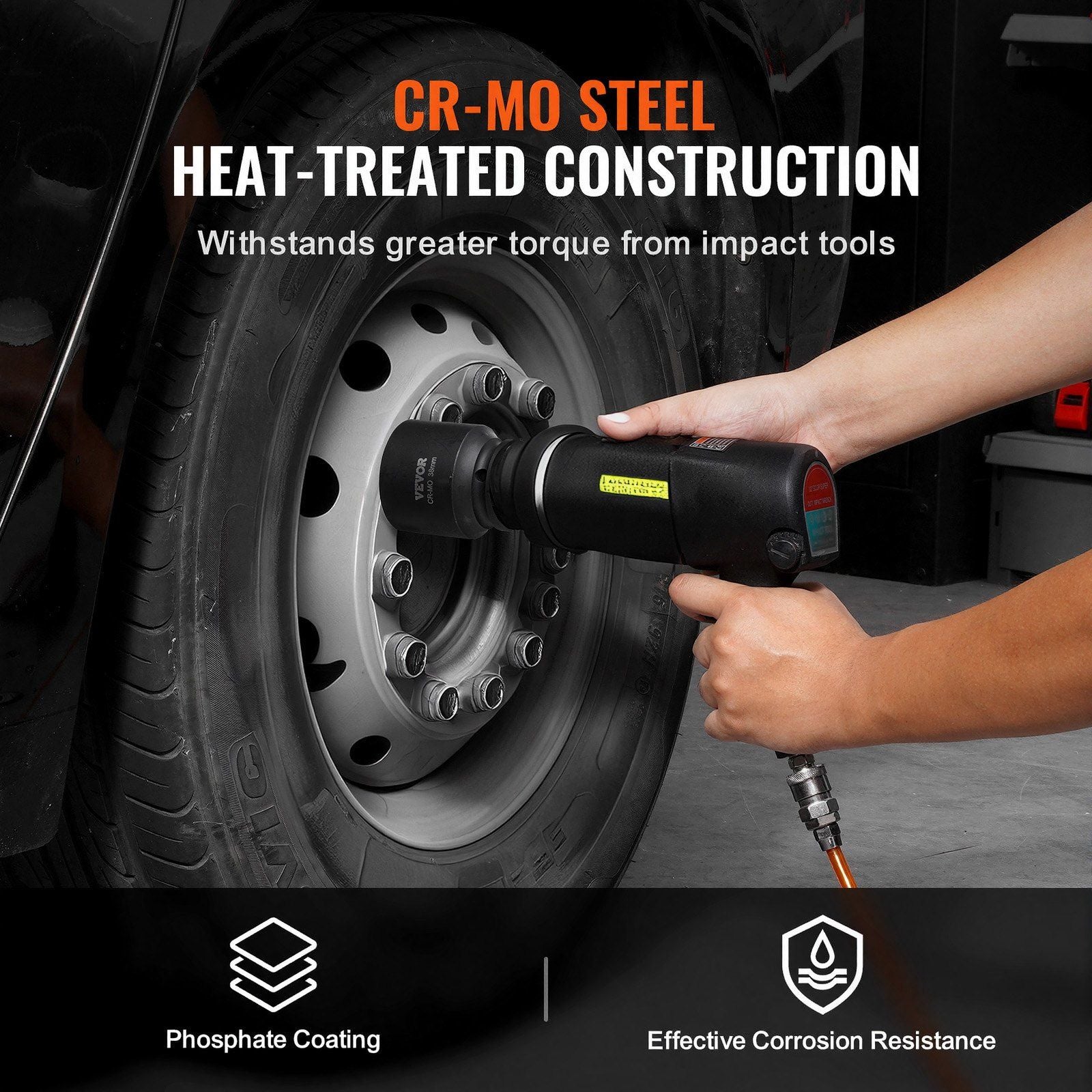 Axle Nut Impact Socket Set, 3/4" Drive 6-Point 8-Piece Metric Spindle Nut Socket Set, CR-MO Heat Treated V952-ZLMTTCZLM346RSOKVV0