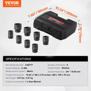 Axle Nut Impact Socket Set, 3/4" Drive 6-Point 8-Piece Metric Spindle Nut Socket Set, CR-MO Heat Treated V952-ZLMTTCZLM346RSOKVV0