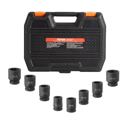 Axle Nut Impact Socket Set, 3/4" Drive 6-Point 8-Piece Metric Spindle Nut Socket Set, CR-MO Heat Treated V952-ZLMTTCZLM346RSOKVV0