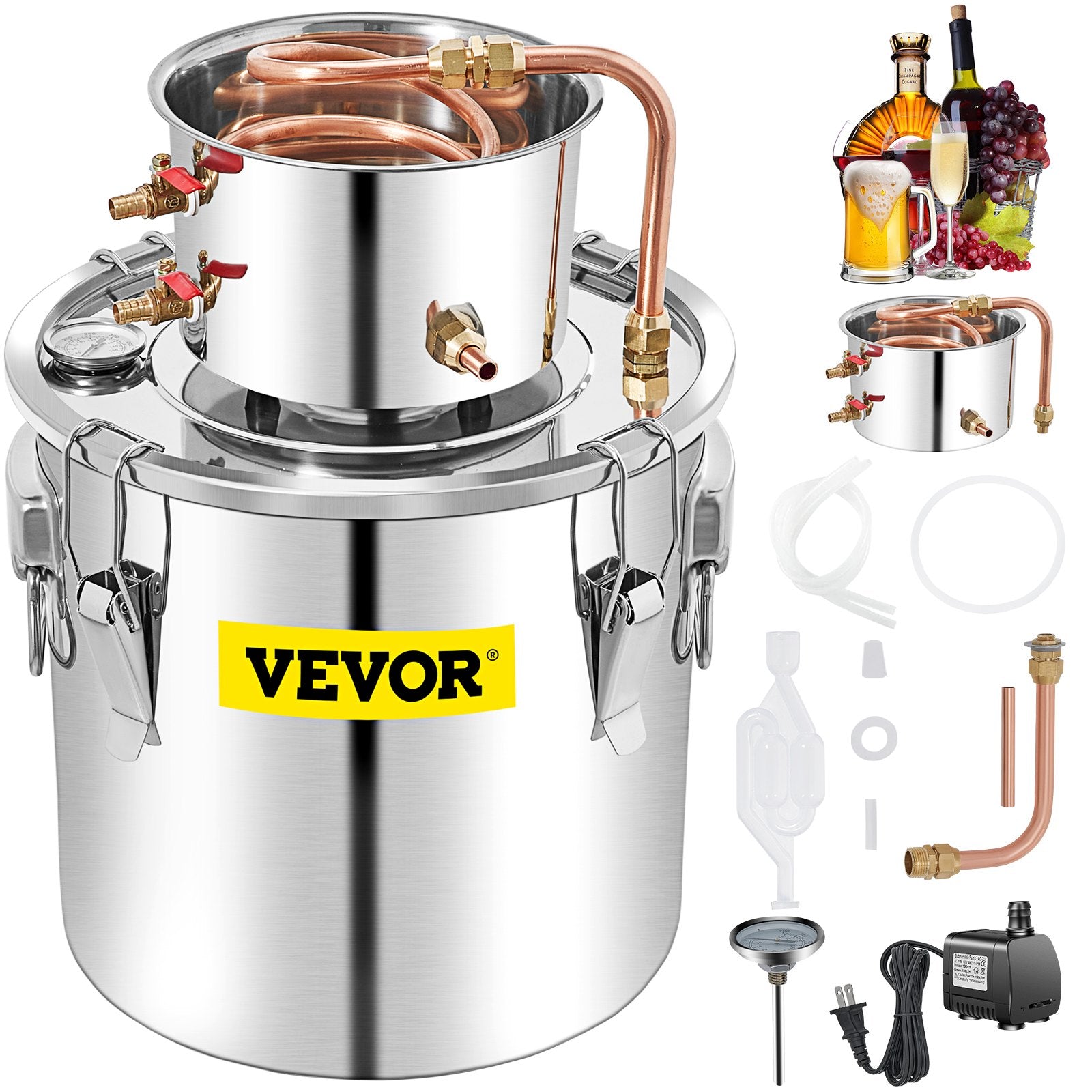 50L Water Alcohol Distiller Copper Moonshinestill Brewing w/ Water Pump V952-ZLQDLNTDBA50LPYJAV3