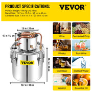 50L Water Alcohol Distiller Copper Moonshinestill Brewing w/ Water Pump V952-ZLQDLNTDBA50LPYJAV3