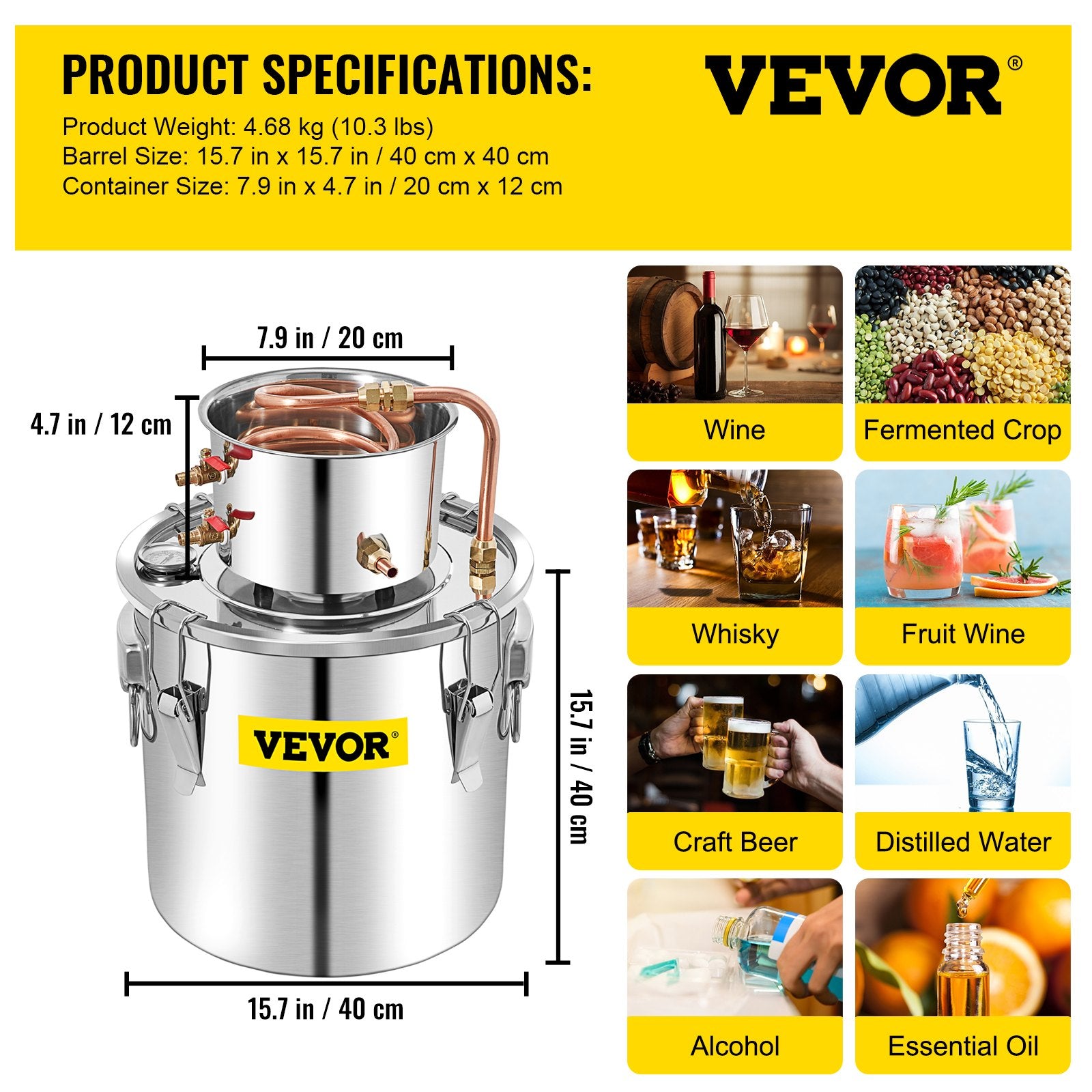 50L Water Alcohol Distiller Copper Moonshinestill Brewing w/ Water Pump V952-ZLQDLNTDBA50LPYJAV3