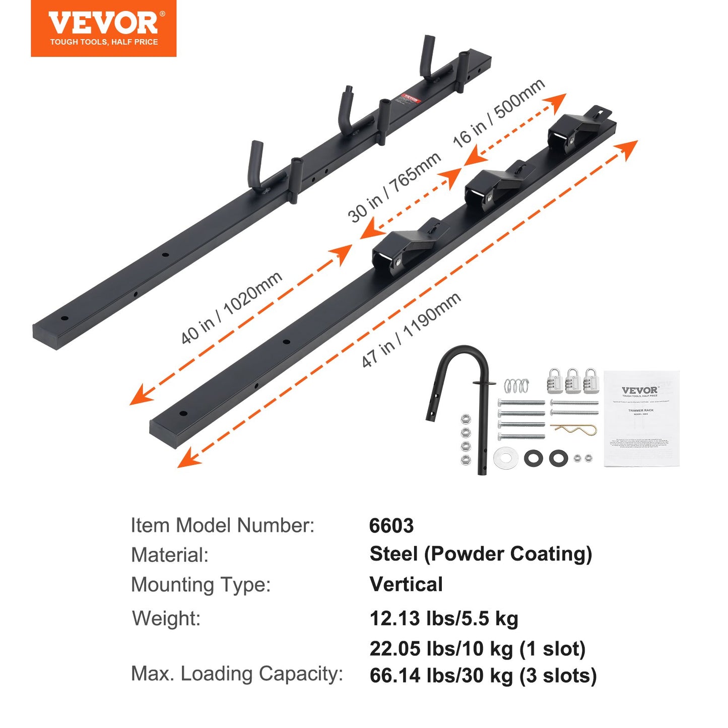 Trimmer Rack, 3 Place Weeder Trimmer Rack, Locking Trim Holder Landscape Trailer Rack Carrier Mount on Open V952-ZLSDCJGJ3000VHDC7V0