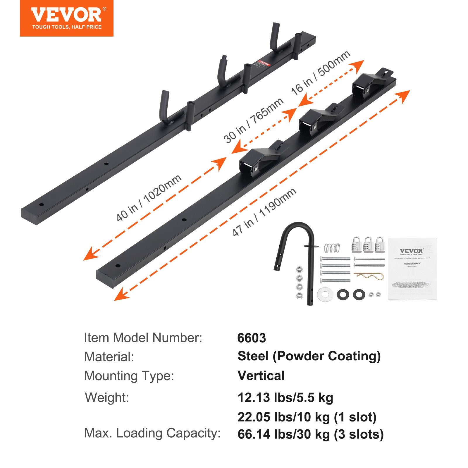 Trimmer Rack, 3 Place Weeder Trimmer Rack, Locking Trim Holder Landscape Trailer Rack Carrier Mount on Open V952-ZLSDCJGJ3000VHDC7V0