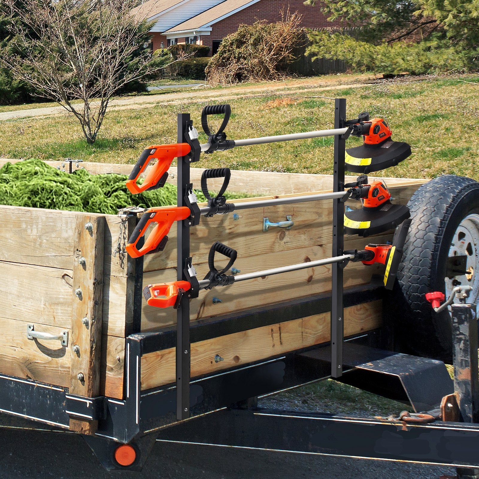 Trimmer Rack, 3 Place Weeder Trimmer Rack, Locking Trim Holder Landscape Trailer Rack Carrier Mount on Open V952-ZLSDCJGJ3000VHDC7V0