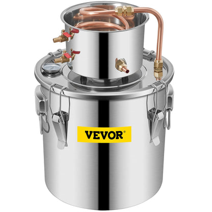 Moonshine Still 3 Gal 12L Stainless Steel Water Alcohol Distiller Copper Tube Home Brewing Kit Build-in V952-ZLSJ3GALZLQ000001V0