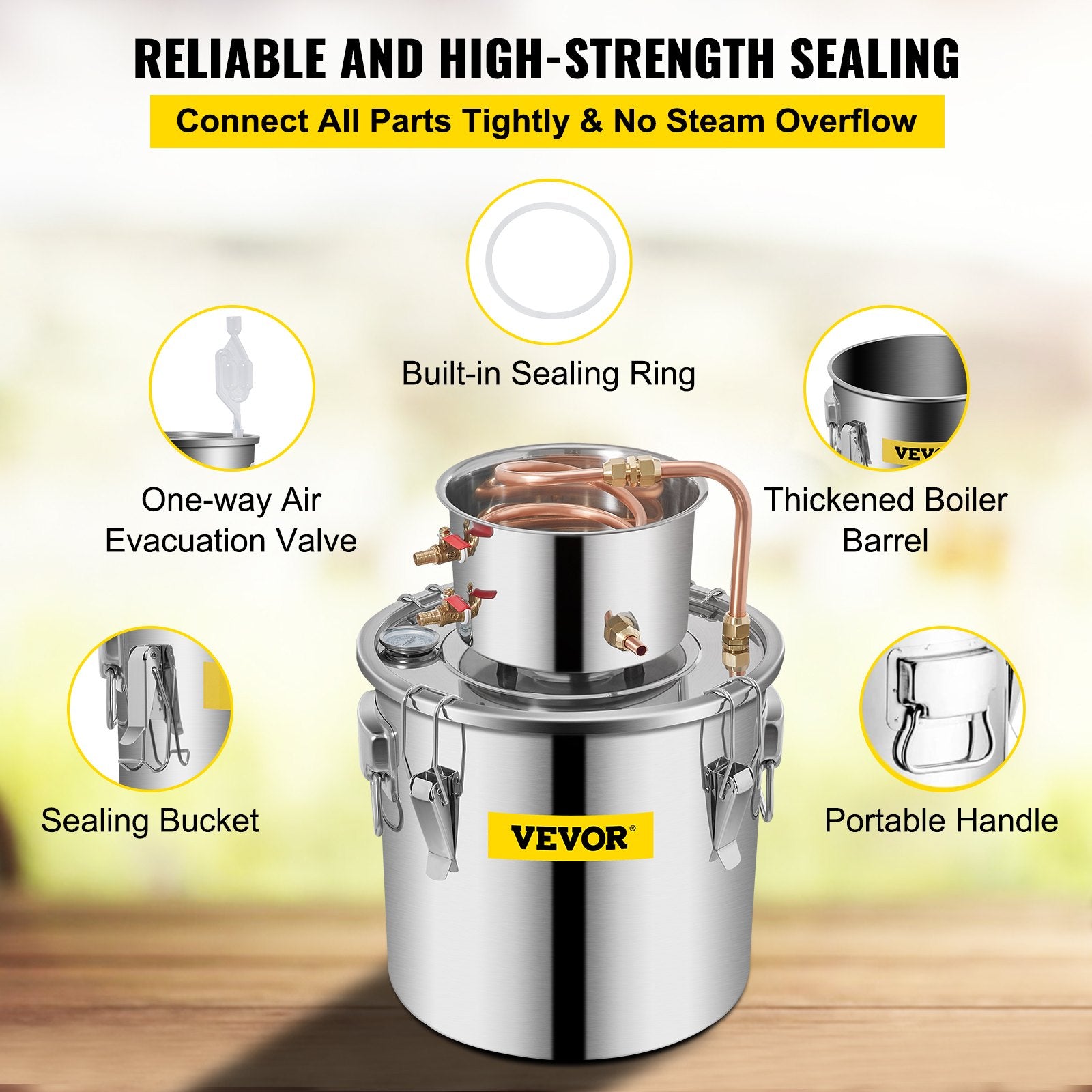 Moonshine Still 3 Gal 12L Stainless Steel Water Alcohol Distiller Copper Tube Home Brewing Kit Build-in V952-ZLSJ3GALZLQ000001V0