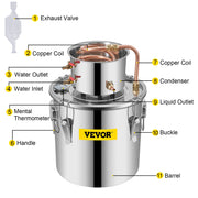 Moonshine Still 3 Gal 12L Stainless Steel Water Alcohol Distiller Copper Tube Home Brewing Kit Build-in V952-ZLSJ3GALZLQ000001V0
