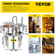 Moonshine Still 5 Gal 21L Stainless Steel Water Alcohol Distiller Copper Tube Home Brewing Kit Build-in V952-ZLSJ5GALSLNTZLQDBV3