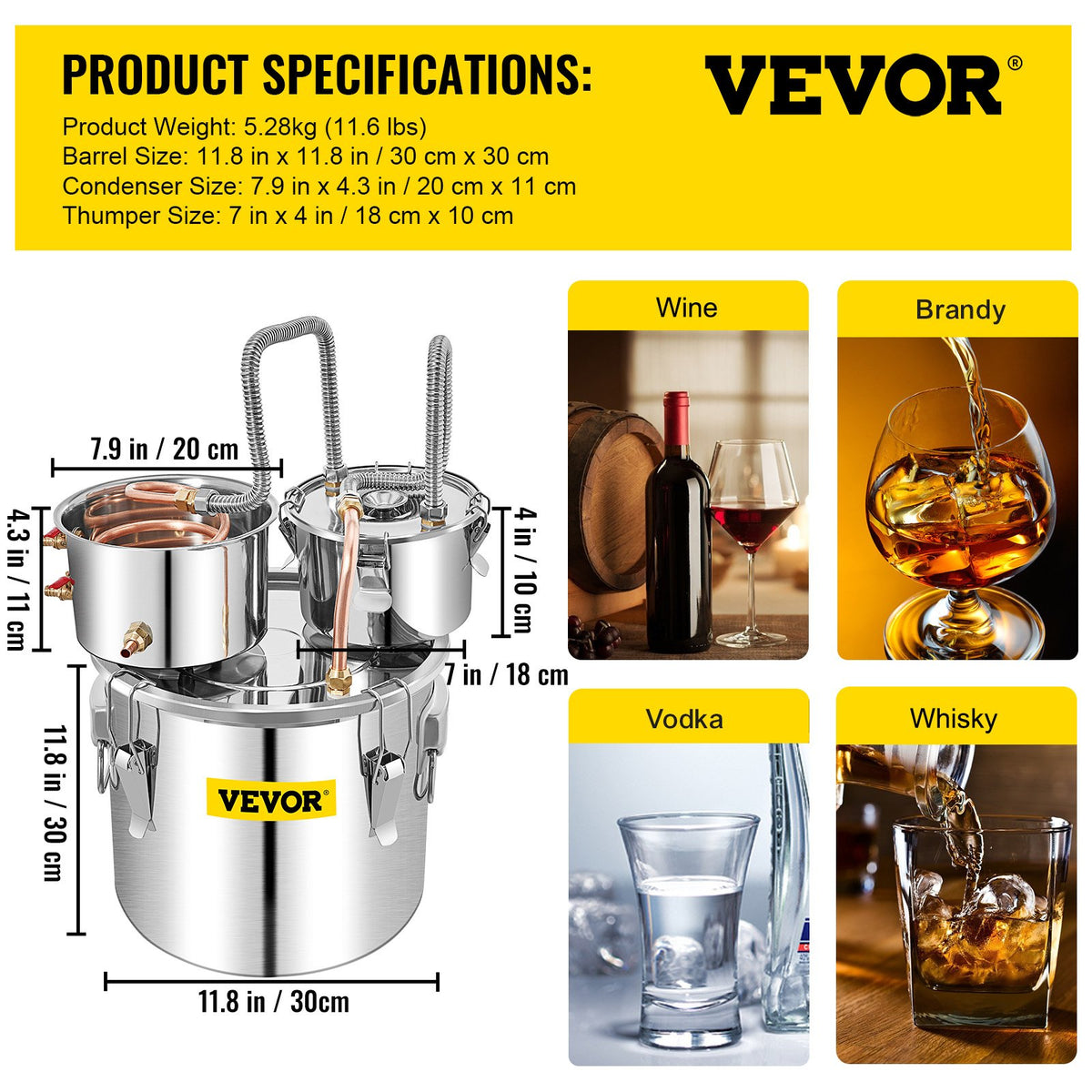 Moonshine Still 5 Gal 21L Stainless Steel Water Alcohol Distiller Copper Tube Home Brewing Kit Build-in V952-ZLSJ5GALSLNTZLQDBV3