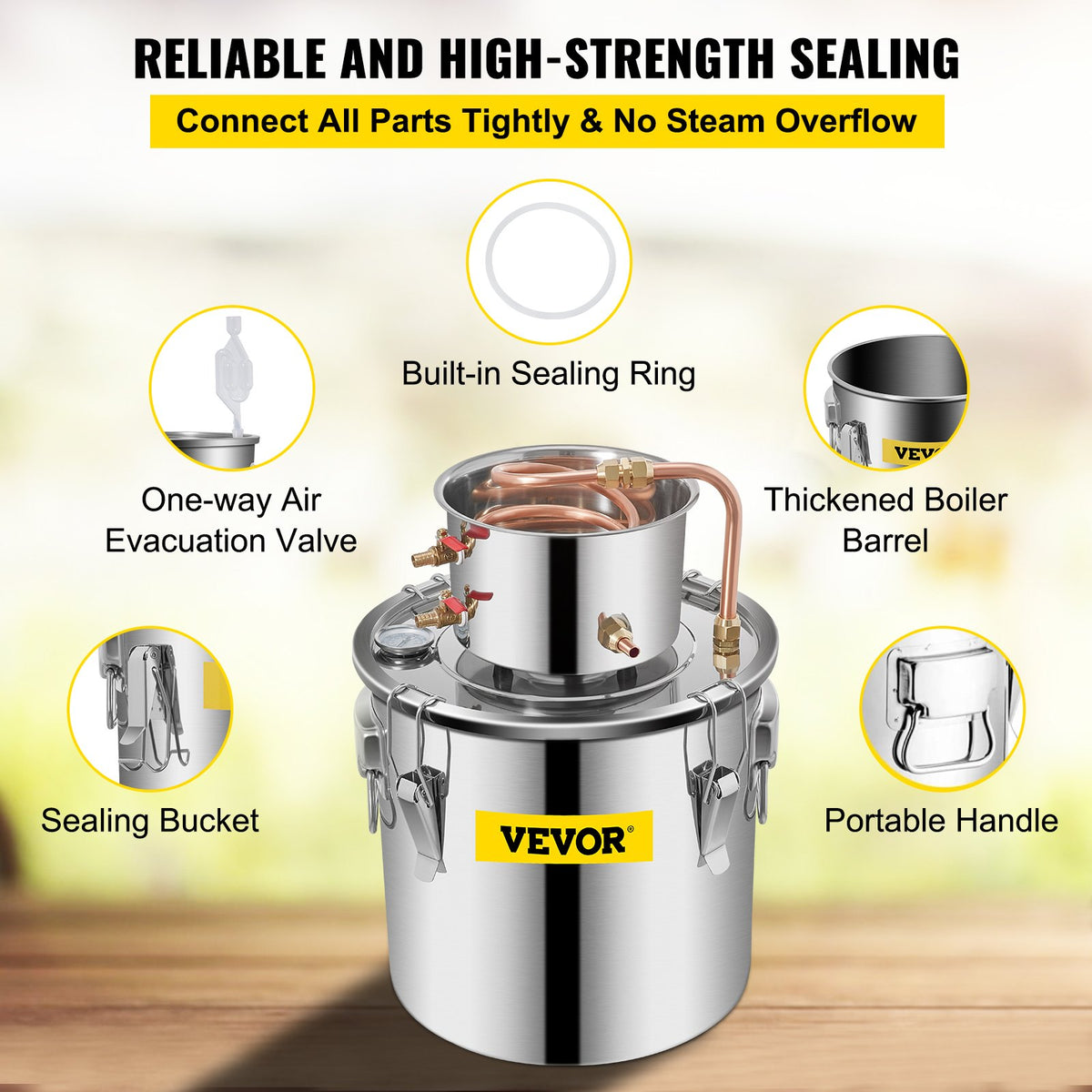 Moonshine Still 5 Gal 21L Stainless Steel Water Alcohol Distiller Copper Tube Home Brewing Kit Build-in V952-ZLSJ5GALZLQ000001V0