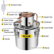 Moonshine Still 5 Gal 21L Stainless Steel Water Alcohol Distiller Copper Tube Home Brewing Kit Build-in V952-ZLSJ5GALZLQ000001V0