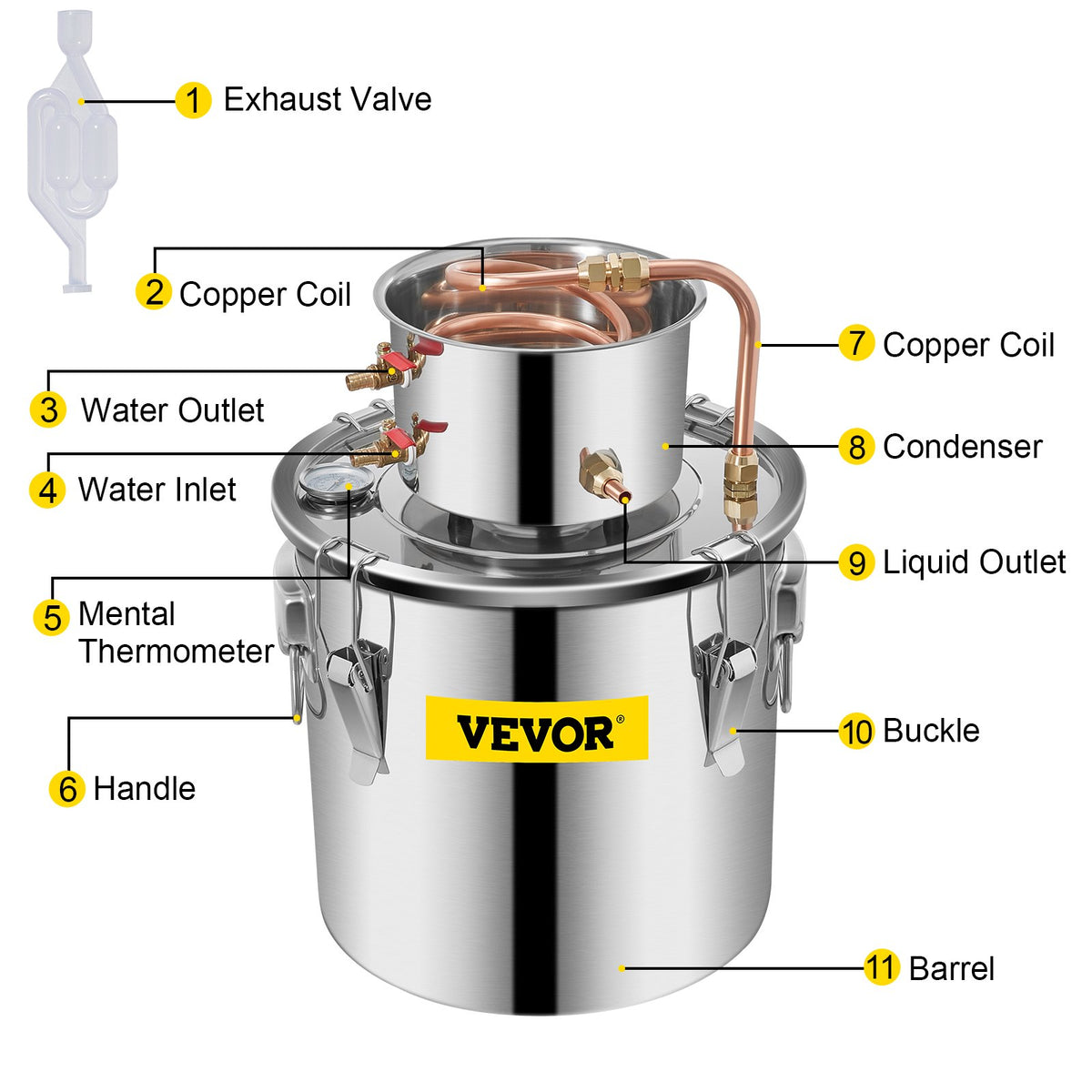 Moonshine Still 5 Gal 21L Stainless Steel Water Alcohol Distiller Copper Tube Home Brewing Kit Build-in V952-ZLSJ5GALZLQ000001V0