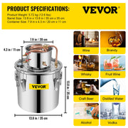 Moonshine Still 9.6Gal 38L Stainless Steel Water Alcohol Distiller Copper Tube Home Brewing Kit Build-in V952-ZLSJ8GALZLQ000001V0