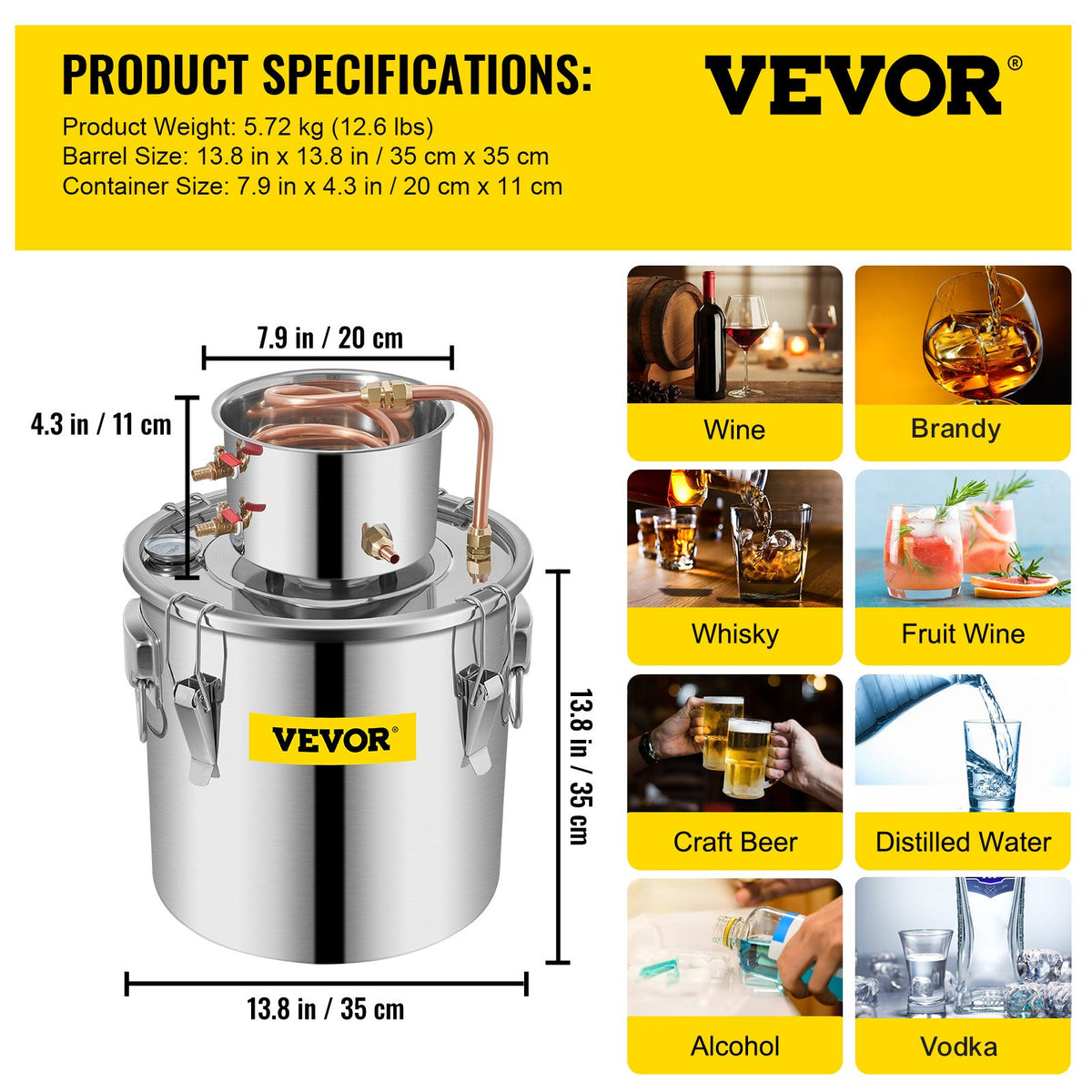 Moonshine Still 9.6Gal 38L Stainless Steel Water Alcohol Distiller Copper Tube Home Brewing Kit Build-in V952-ZLSJ8GALZLQ000001V0
