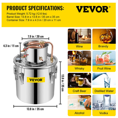 Moonshine Still 9.6Gal 38L Stainless Steel Water Alcohol Distiller Copper Tube Home Brewing Kit Build-in V952-ZLSJ8GALZLQ000001V0