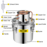 Moonshine Still 9.6Gal 38L Stainless Steel Water Alcohol Distiller Copper Tube Home Brewing Kit Build-in V952-ZLSJ8GALZLQ000001V0
