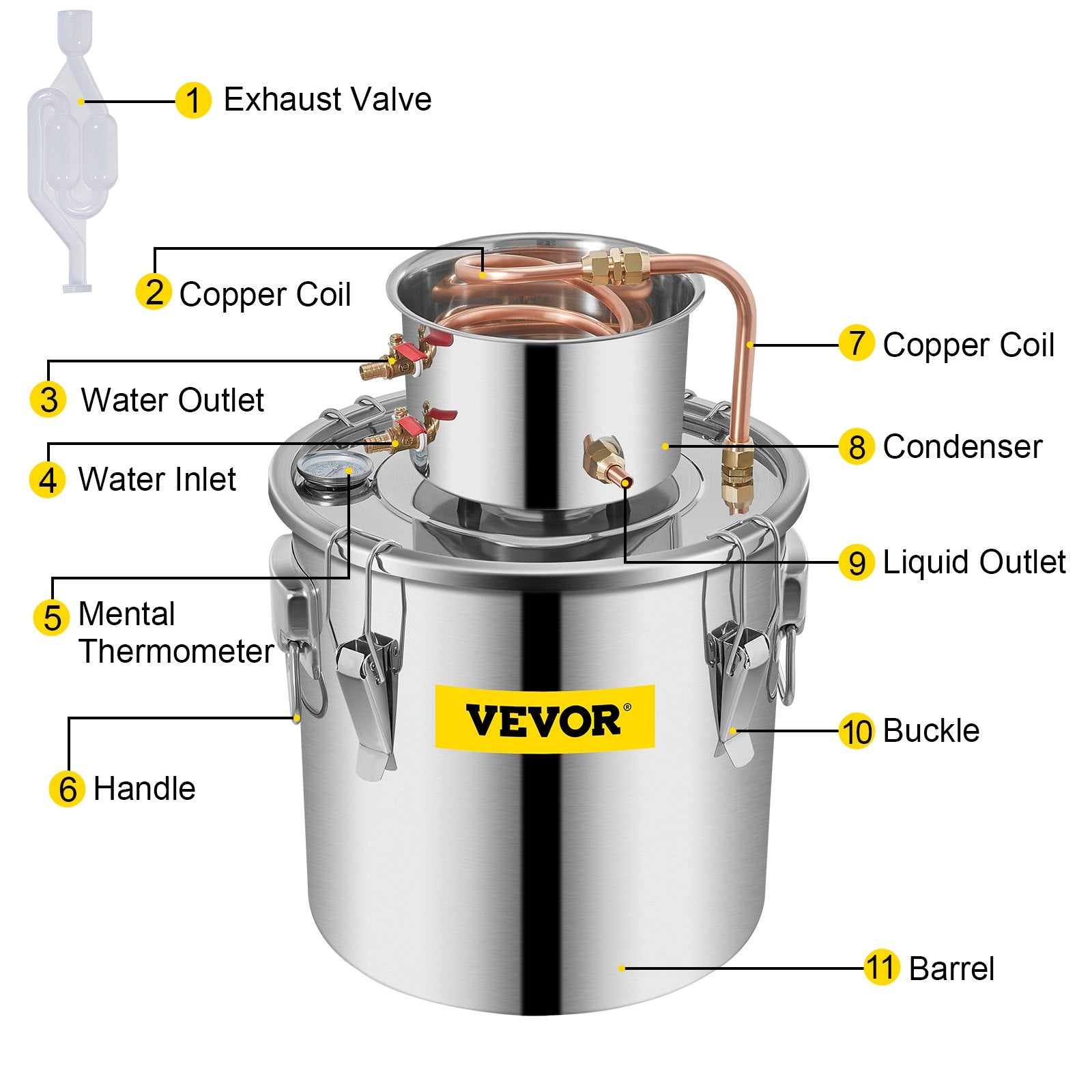 Moonshine Still 9.6Gal 38L Stainless Steel Water Alcohol Distiller Copper Tube Home Brewing Kit Build-in V952-ZLSJ8GALZLQ000001V0