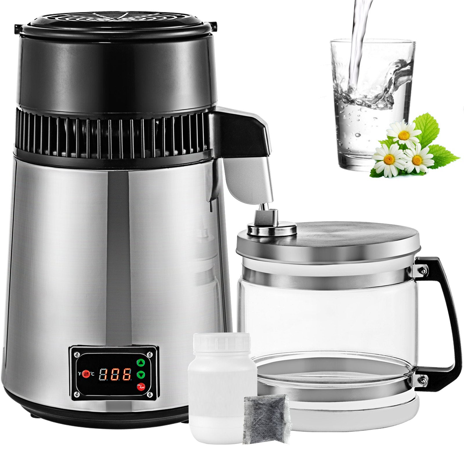 Countertop Water Distiller, 1.1 Gallon/4L, 750W Stainless Steel Distilled Water Making Machine, Purifier V952-ZLSJSC-3BXGLYSDWKV3