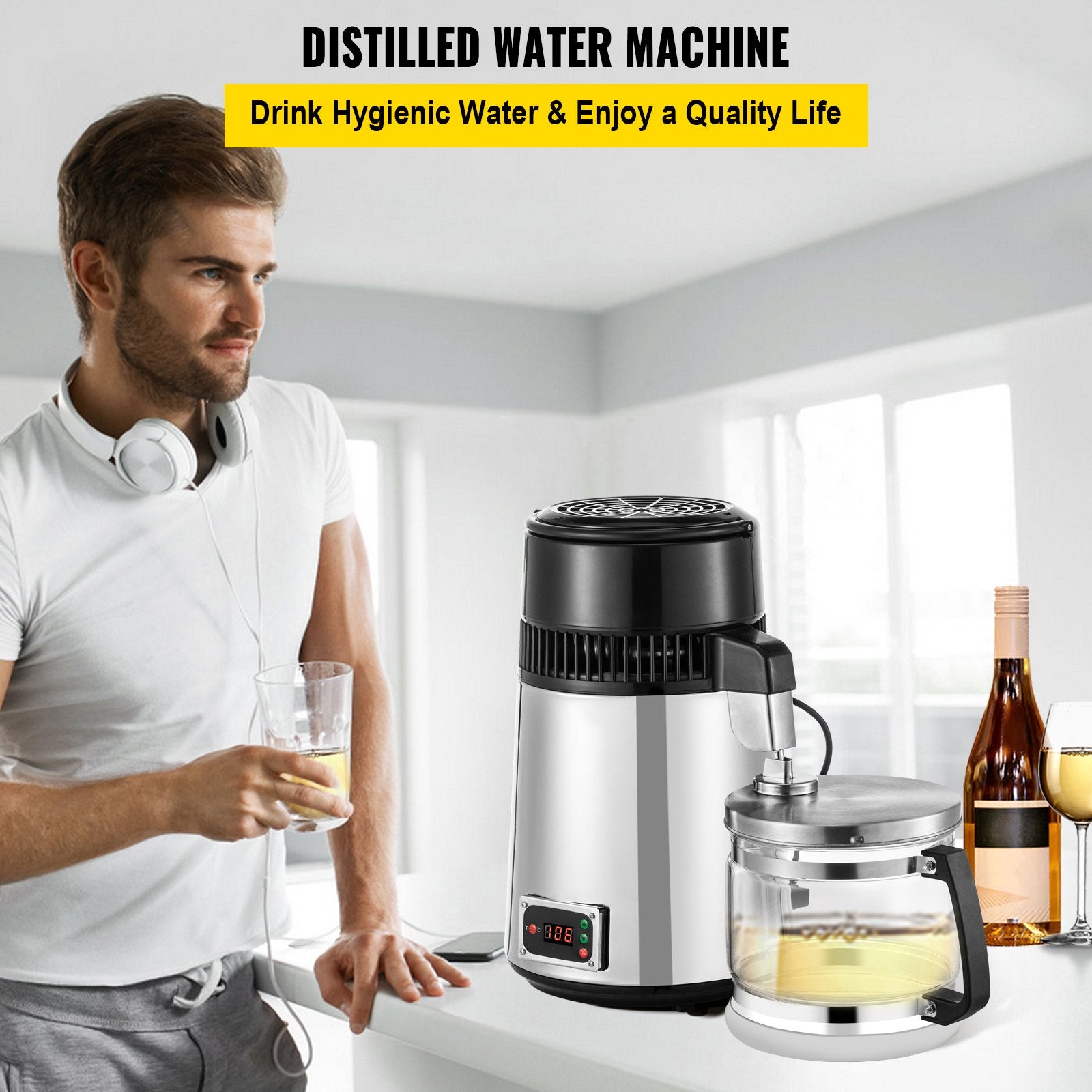 Countertop Water Distiller, 1.1 Gallon/4L, 750W Stainless Steel Distilled Water Making Machine, Purifier V952-ZLSJSC-3BXGLYSDWKV3