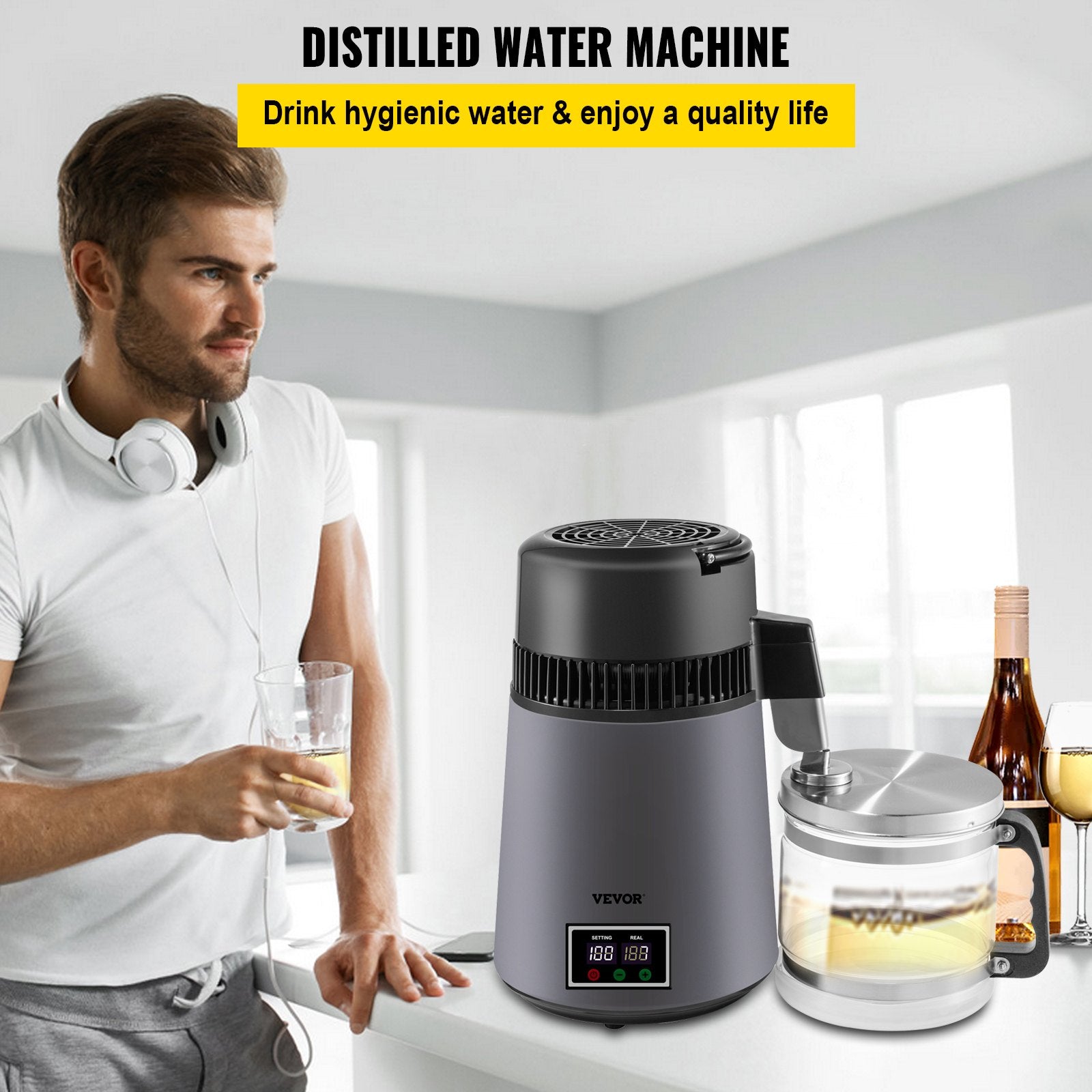 Home Water Distiller Distilled Water Maker 4 L with Dual Temp Display Grey V952-ZLSJSWXSKMDHAGSS5V3