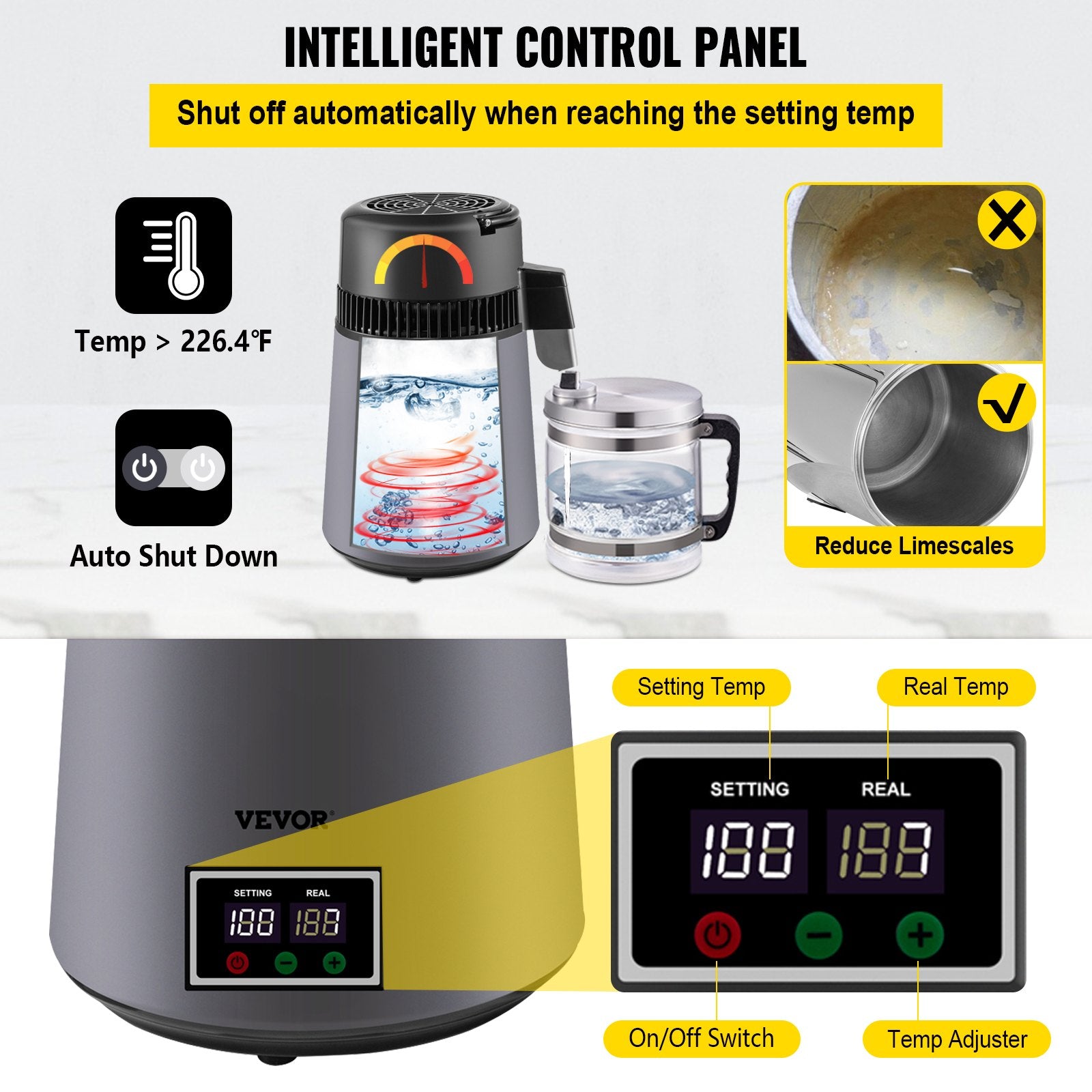 Home Water Distiller Distilled Water Maker 4 L with Dual Temp Display Grey V952-ZLSJSWXSKMDHAGSS5V3