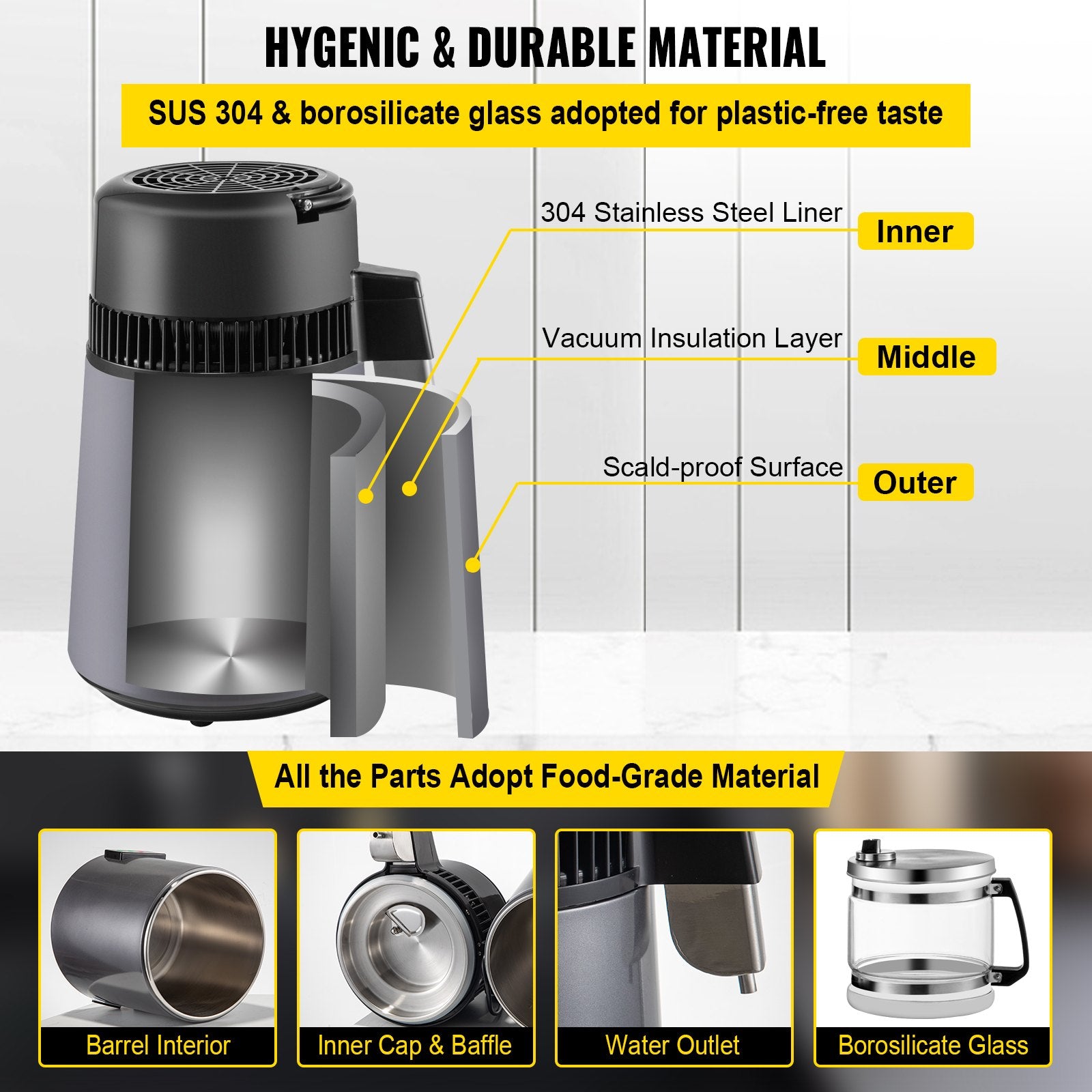 Home Water Distiller Distilled Water Maker 4 L with Dual Temp Display Grey V952-ZLSJSWXSKMDHAGSS5V3