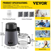 Home Water Distiller Distilled Water Maker 4 L with Dual Temp Display Grey V952-ZLSJSWXSKMDHAGSS5V3