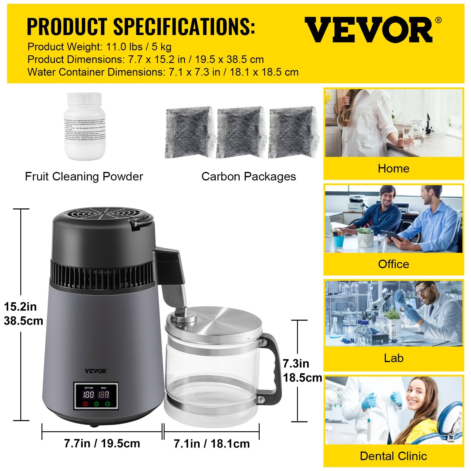 Home Water Distiller Distilled Water Maker 4 L with Dual Temp Display Grey V952-ZLSJSWXSKMDHAGSS5V3