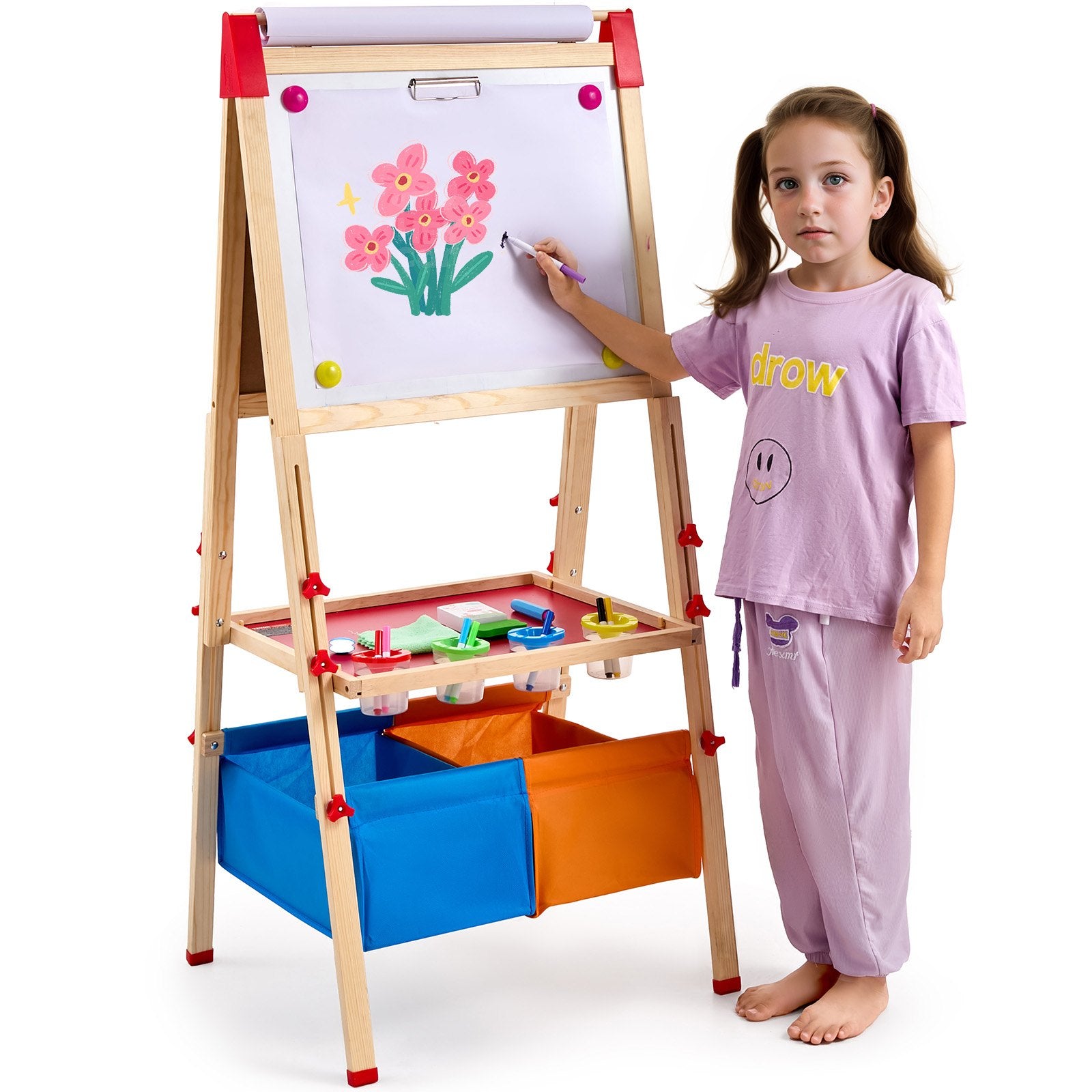Art Easel for Kids, 3-in-1 Wooden Double-Sided Kid's Art Easel with Magnetic Whiteboard, Chalkboard, Paper V952-ZLSKMZZLSSMY23CYQV0