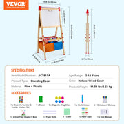 Art Easel for Kids, 3-in-1 Wooden Double-Sided Kid's Art Easel with Magnetic Whiteboard, Chalkboard, Paper V952-ZLSKMZZLSSMY23CYQV0