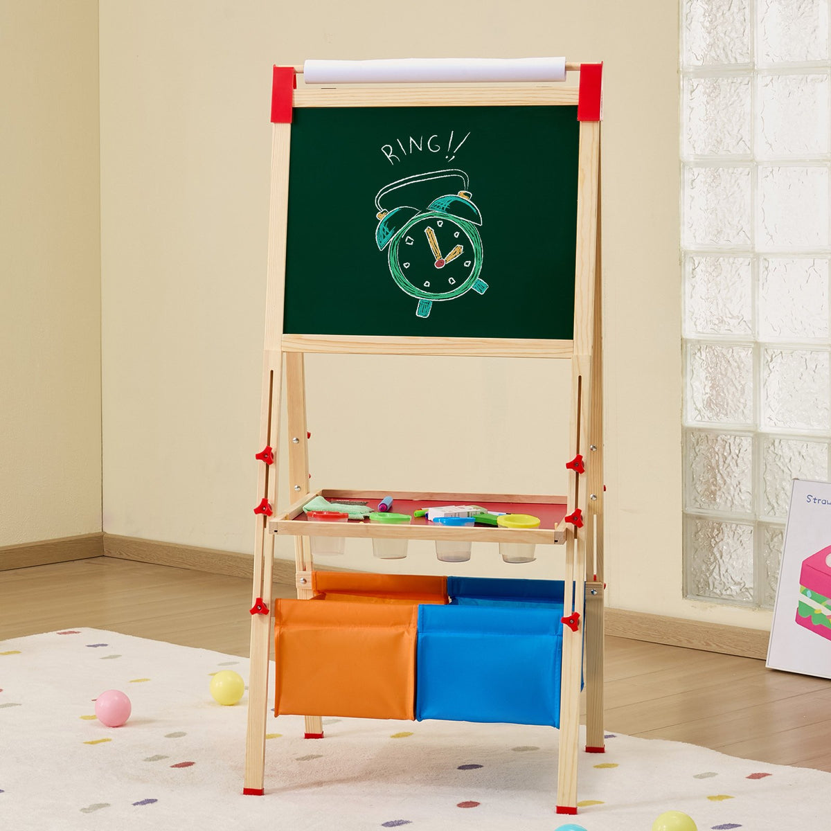 Art Easel for Kids, 3-in-1 Wooden Double-Sided Kid's Art Easel with Magnetic Whiteboard, Chalkboard, Paper V952-ZLSKMZZLSSMY23CYQV0
